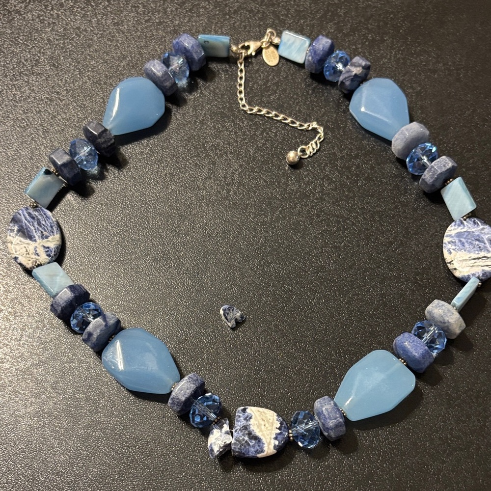Designer Signed Blue Gemstone Necklace For Repurpose Repair